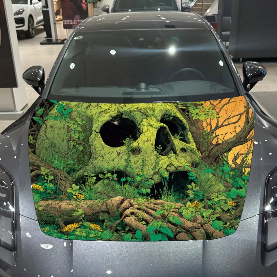 

Green Plant Skull Printed Car Hood Stickers-Colorful PVC Stickers Suitable For Racing Car Bodies,external Vinyl Modification Acc