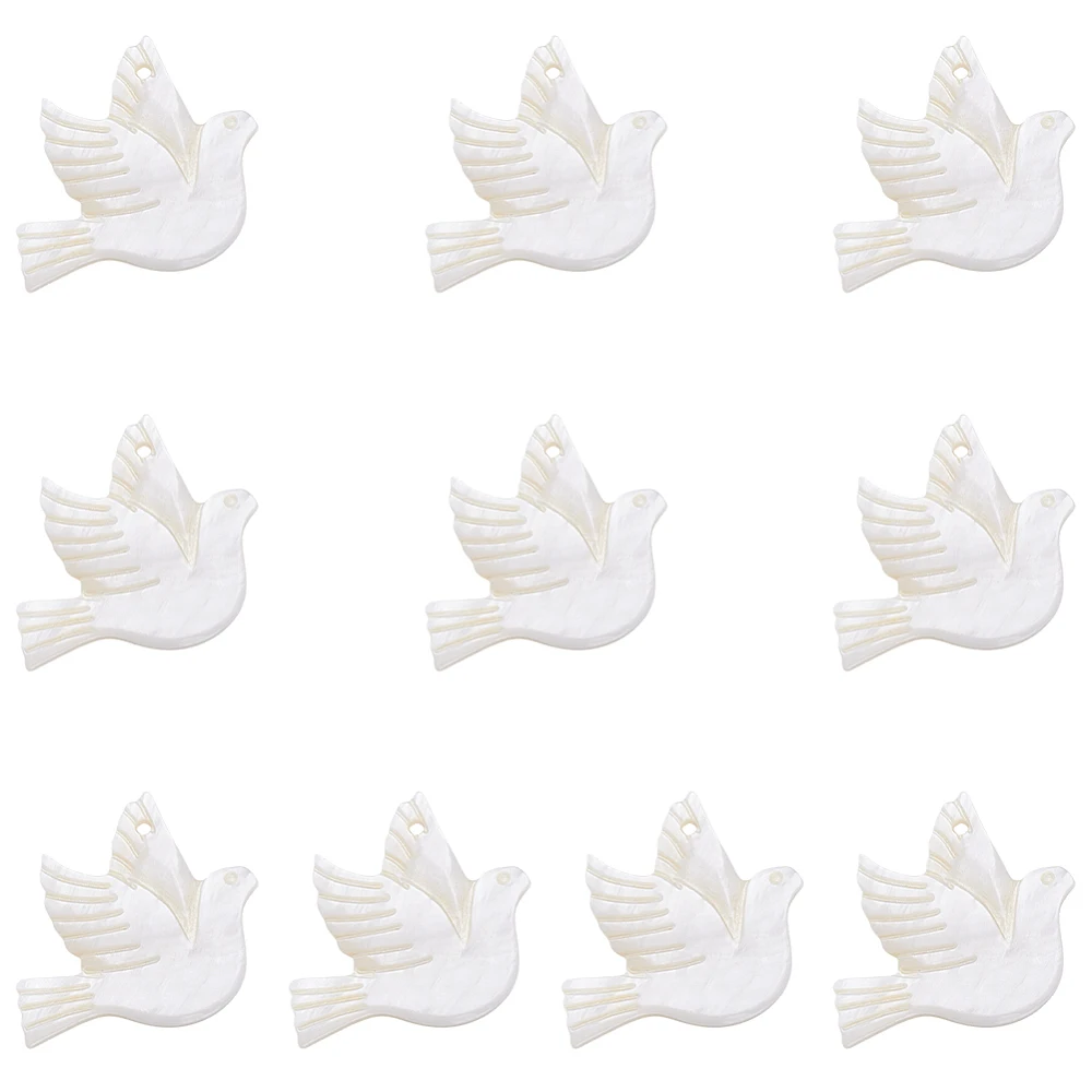 10 Pcs Shell Pendants Mother of Pearl Shell Carved Pigeon Charms White Flat Back Pearl Dove Charms Bulk for Jewelry Making