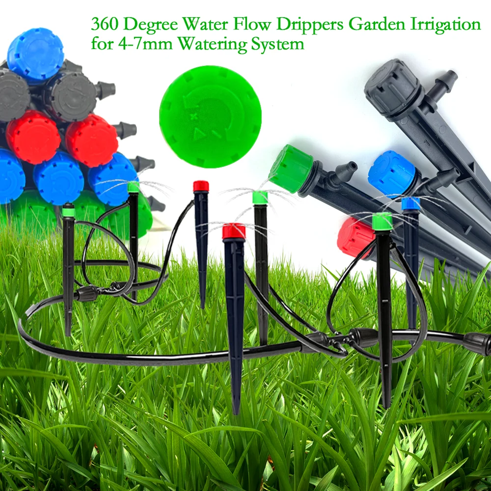 20Pcs Drip Spray Emitters Adjustable 360 Degree Water Flow Sprinklers Irrigation Garden Watering Drippers System for 4/7mm Hoes