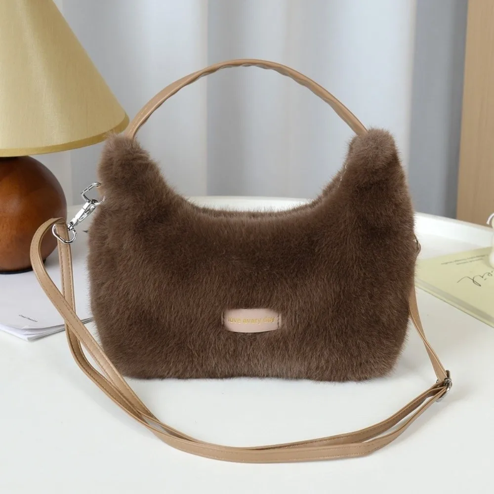 

Luxury Faux Fur Ladies Shoulder Bag Fluffy Soft Female Crossbody Bag Solid Color Large Capacity Plush Tote Bag