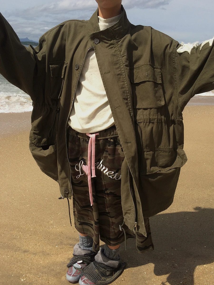 

Korean Sle Loose Workwear Denim Jaet Vintage Design Long Sve Zipper Closure Commuter Coat for Women in Autumn