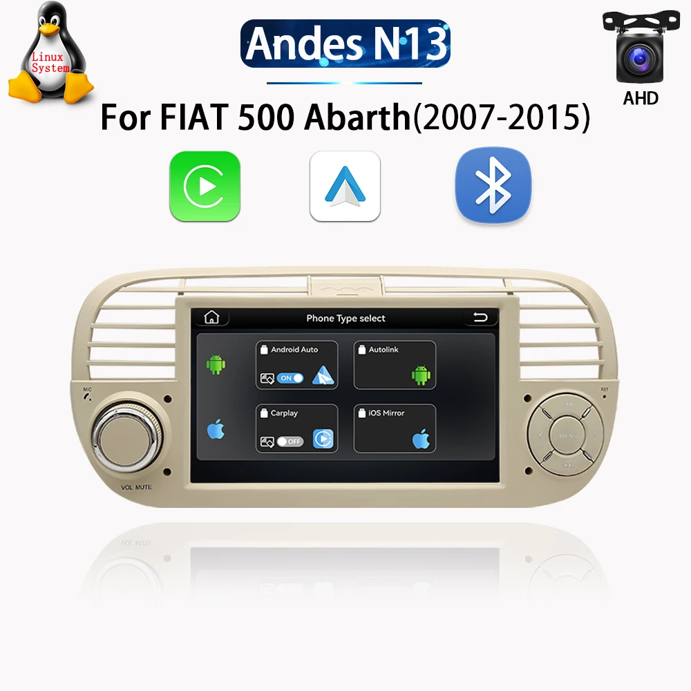 LELV 7'' Linux Systeem Autoradio Multimedia voor FIAT 500 Abarth 2007-2015 met GPS Navigatie Android Auto Carplay WIFI BT5