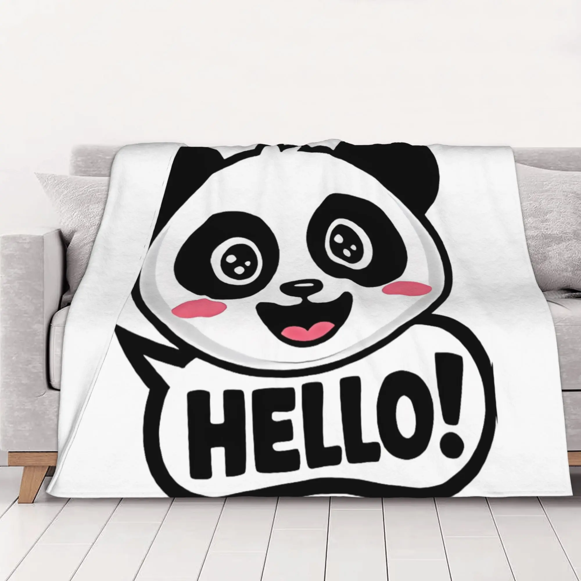 1PC home Cute Room Decor Cute Panda Hello Cartoon Blanket Throw Blanket Panda Novelty Warm Blanket All Season