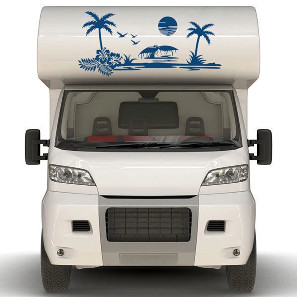 Camping RV Car Truck Stickers Sunset Surfing Palm Tree Caravan Motorhome Beach Landscape Auto Vehicle Decal Vinyl