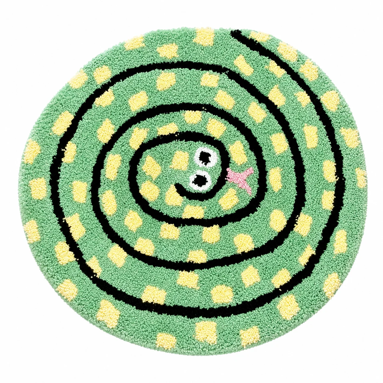 Cute Spiral Snake Tufted Rug Cartoon Green Spot Snake Shaped Fluffy Anti Slip Floor Mat Soft Bedroom Dorm Decor Area Carpet Gift