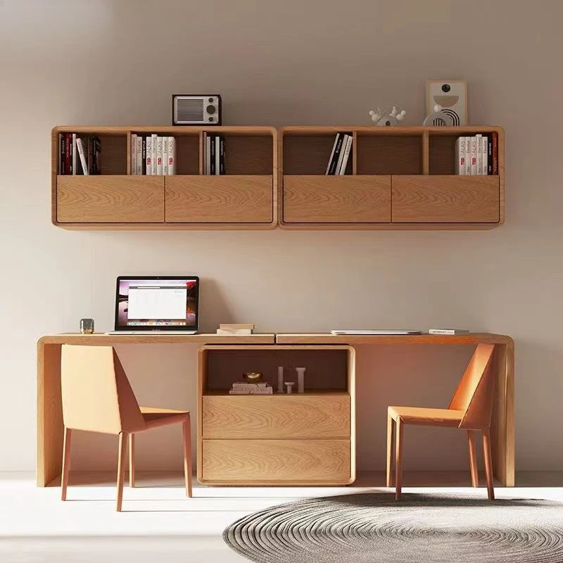 New minimalist solid wood home Italian minimalist bedroom student writing desk Nordic retractable double computer desk