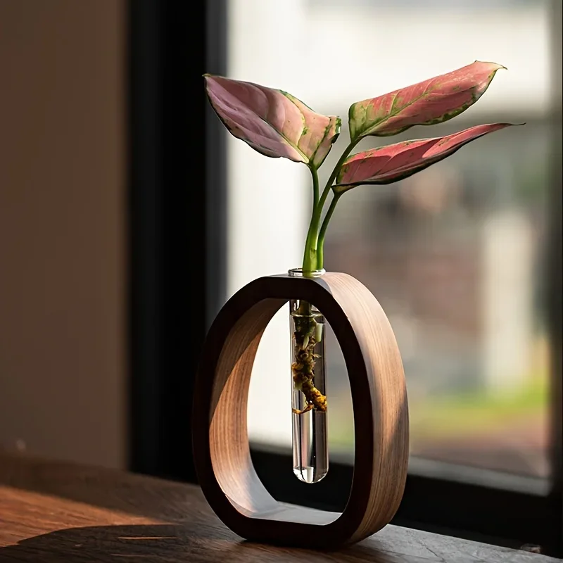 

Solid Wood Flower Utensil Creative Flower Arrangement Simple Glass Plant Flower Insert Mini Water-grown Vase