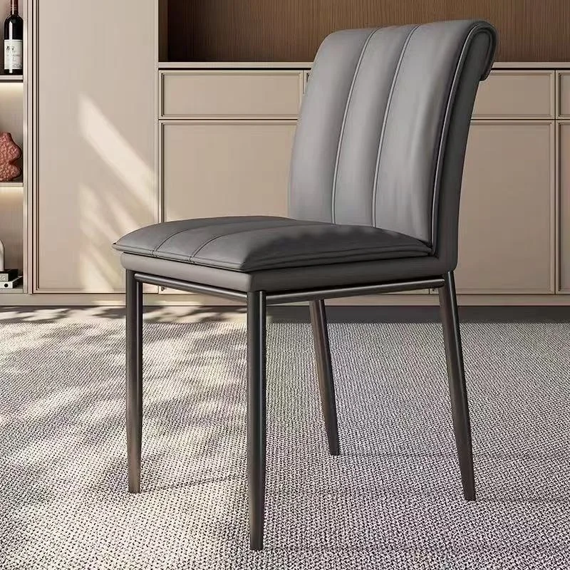 #Italian Light Luxury Nordic Modern Dining Chair with Leather Upholstery and Metal Frame for Home &