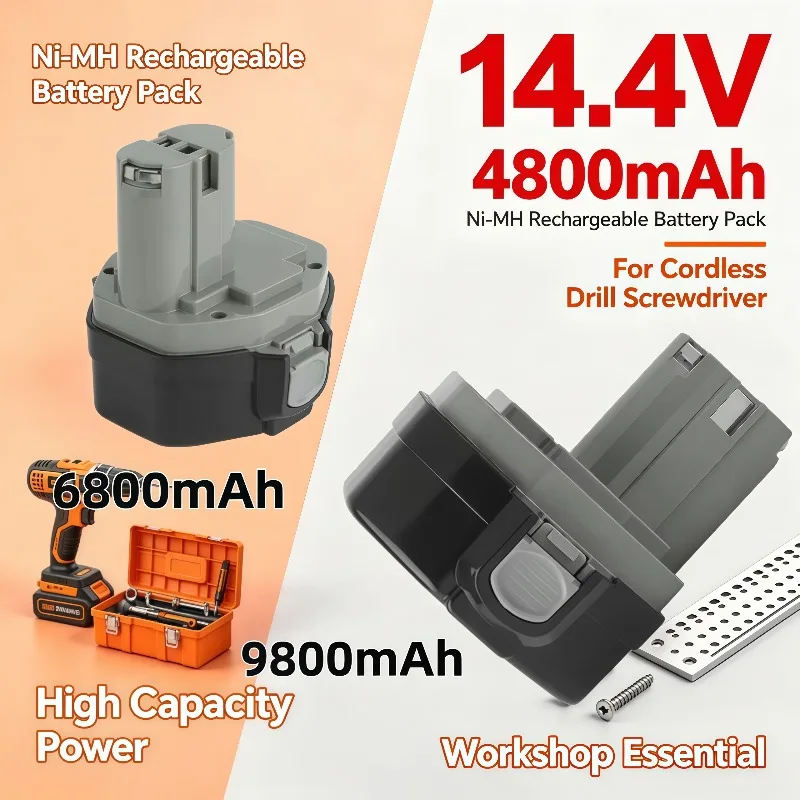 Ni‑MH 14.4V Rechargeable Battery Pack 4.8Ah 6.8Ah 9.8Ah For Electric Drill Screwdriver 1420 1433 1434 1435 6337D