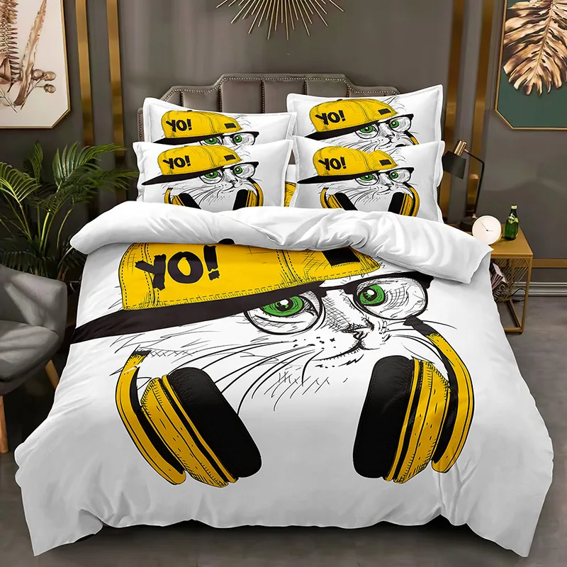 

Милый комплект постельного белья с 3D принтом панды из мультфильма, кошки, мягкий пододеяльник, король, королева, двойной размер, подарок на день рождения, декор для детской комнаты для мальчика
