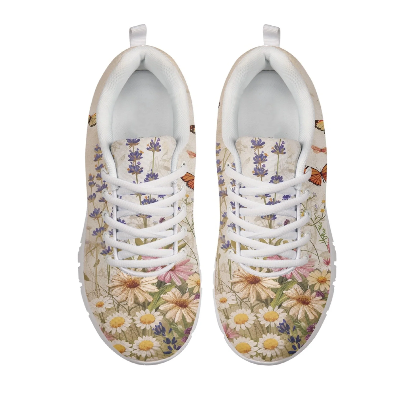 Coloranimal Butterfly Flowers Sneaker Mesh & EVA Sole Work Shoe Lightweight Slip on Tennis Shoes for Women