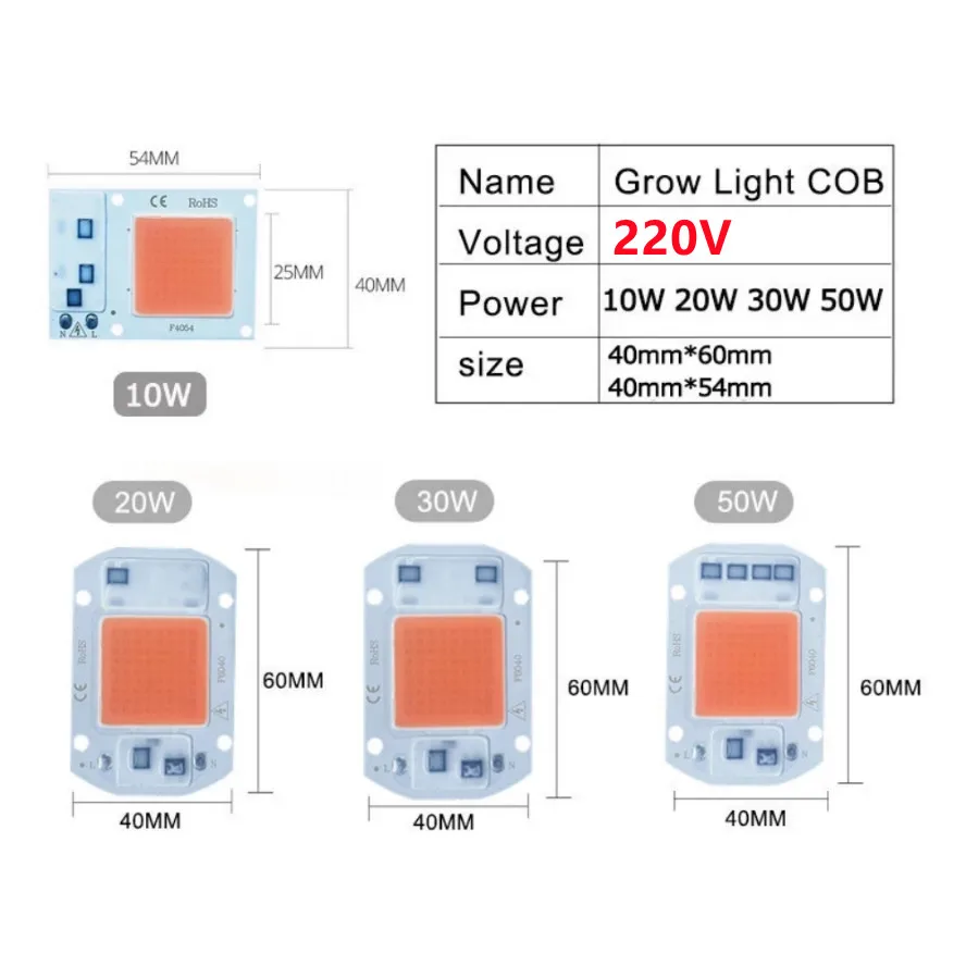 HZZKZZ AC220V LED COB lamp Bead  20W 30W 50W IP65 Smart  No Need Driver DIY Flood light Led Bulb Spotlight Outdoor Chip Lamp