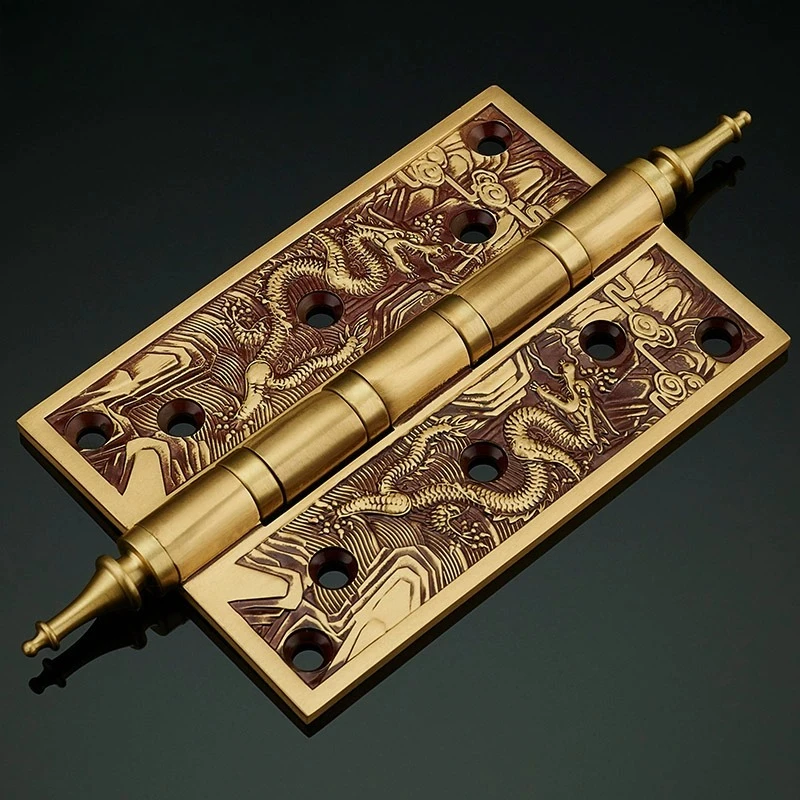 Luxury Vintage Dragon Pattern Brass Hinges 5-inch Copper Door Hinges for Villas and Wooden Doors Home Improvement One Piece