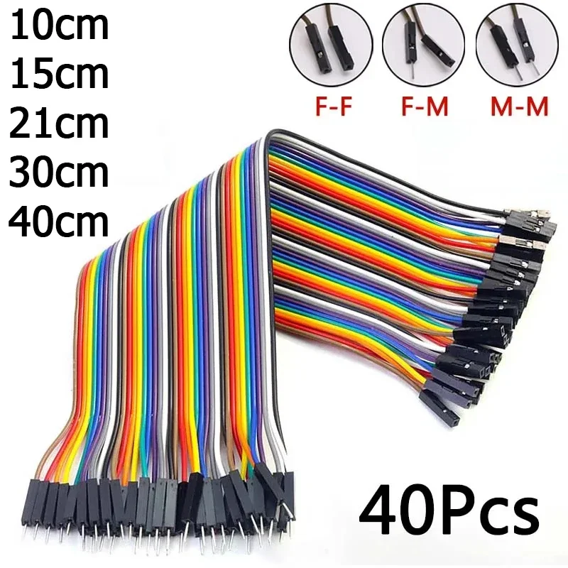 40pcs Dupont Line 10/15/21/30/40cm 40Pin Male to Male Female Jumper Wire DupontCable for DIY Arduino Breadboard Kit F-F F-M M-M