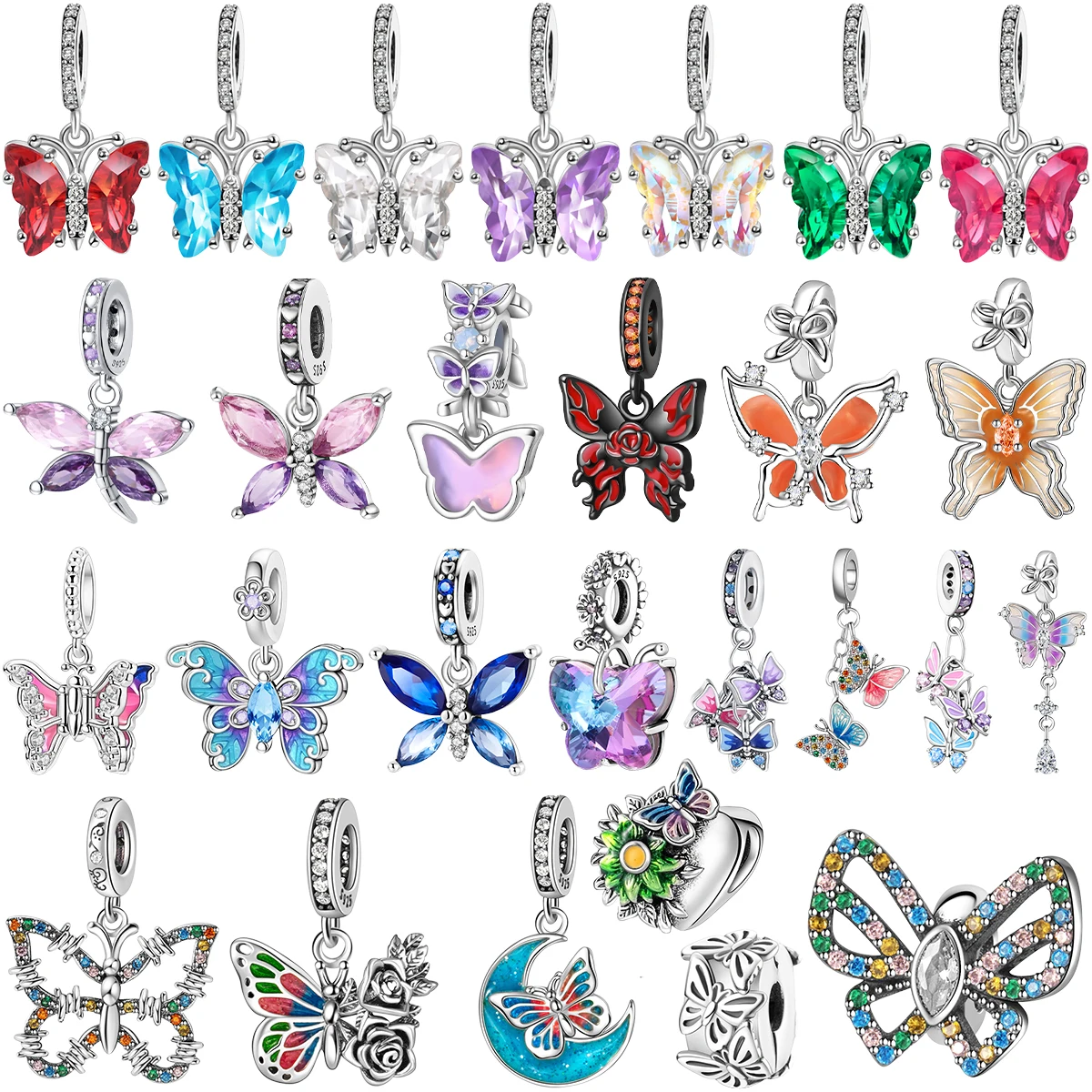 

Hot Sale 925 Sterling Silver Colorful Butterfly Charms Pendants Beads Fit Original Bracelets Necklaces DIY Fine Jewelry Making