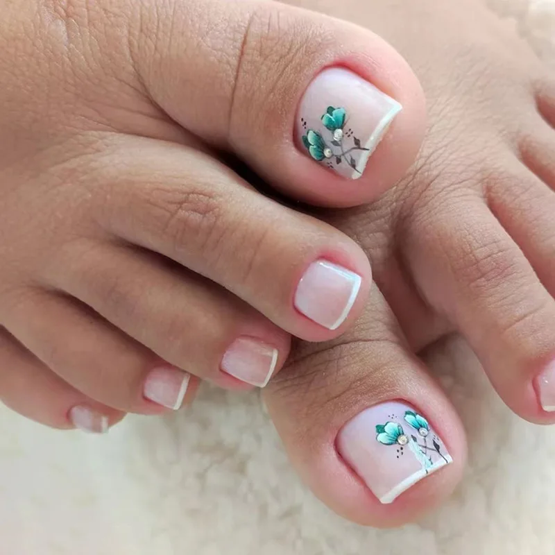 Unhas falsas francesas simples, borda branca, rosa, unhas quadradas curtas, pontas de unhas completas para mulheres e meninas, 24 peças