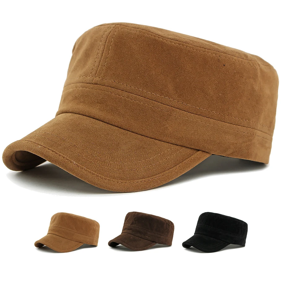 

HT5008 Baseball Cap Men Women Autumn Winter Cap Hat Fashion Suede Flat Top Army Cadet Cap Male Female Adjustable Snapback Caps