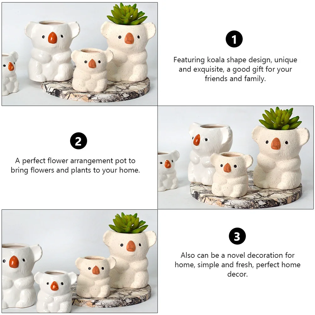 

1Pcs Koala Ceramic Succulent Flowerpot Creative Small Plant Container Desktop Home Decoration Mini Bonsai Planter