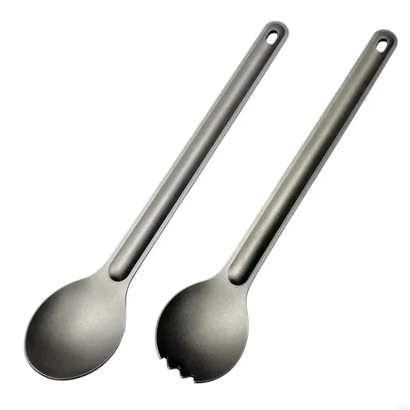 Spork largo 652D, cuchara Spork largo titanio reutilizable, Spork tipo cuchara titanio