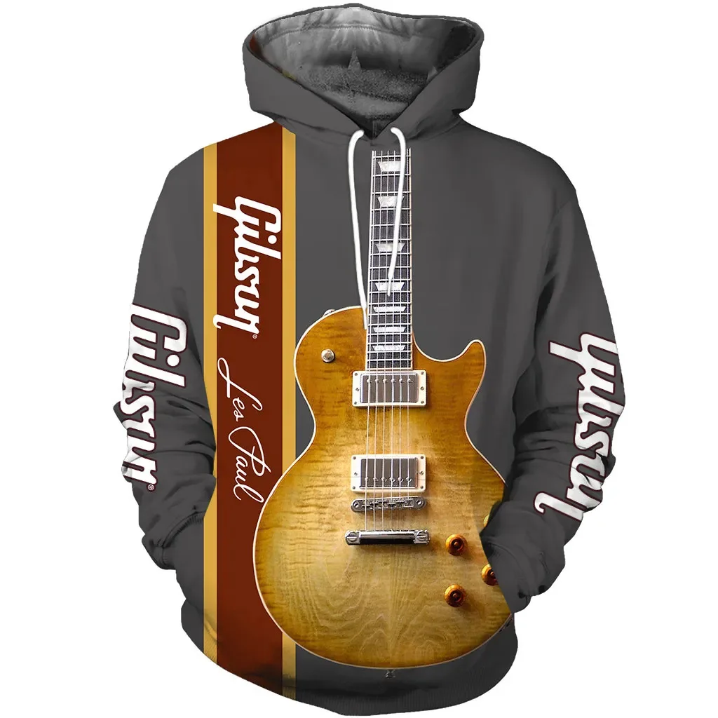 2025 Spring and Autumn New Guitar Pattern Hoodie 3D Printing Men and Women Daily Sports Pullover Musical Instrument Hip Hoodie J