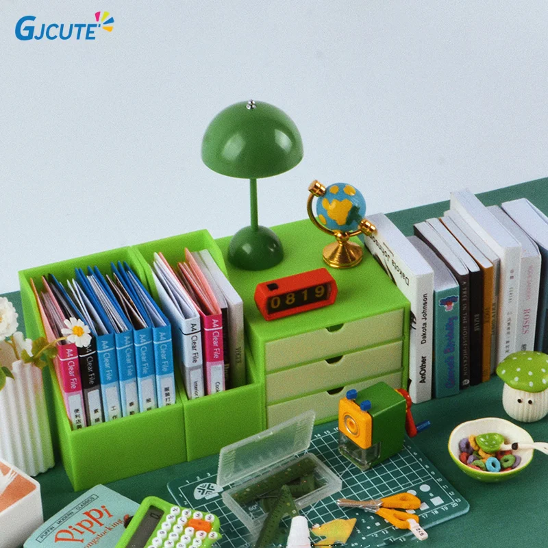 1Pcs Dollhouse Mini Bookshelf Storage Rack Doll House Desk Shelf Furniture File Storage Stand Drawer Model Life Scene Decoration