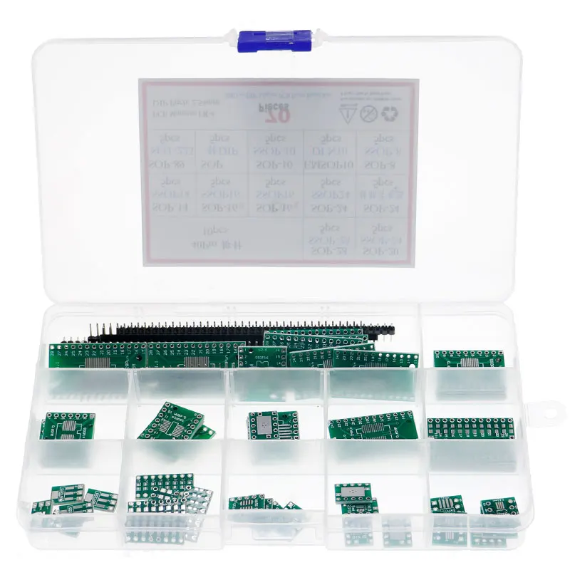 Imagem -02 - Placa Pcb Kit Caixa Smd Volta para Dip Adaptador Conversor Placa Sop8 Sop10 Sop14 Sop16 Sop24 Sop28 70 Peças