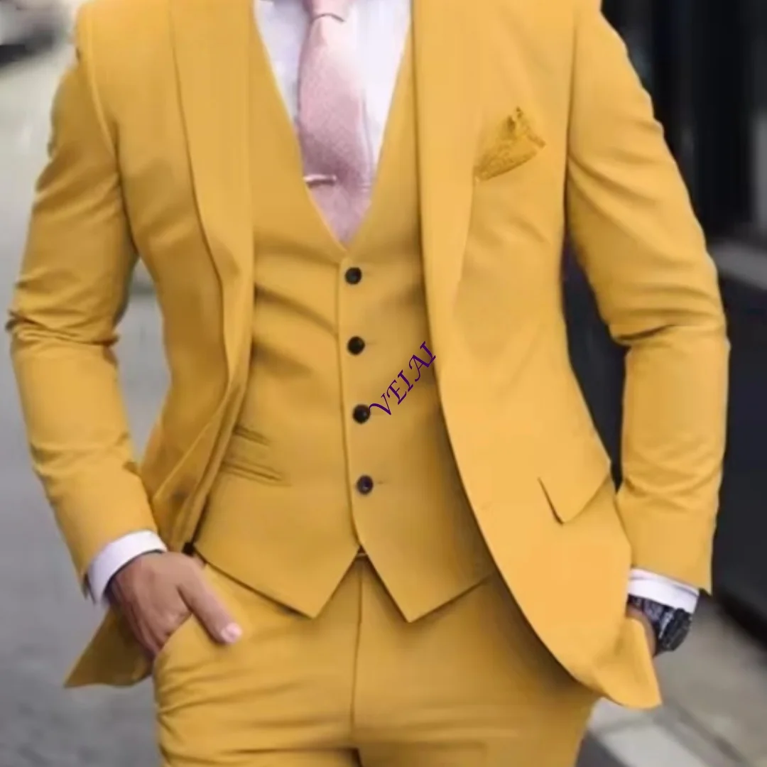 Pink Luxury Men Suits 2024 Terno Slim Fit 3 Piece Jacket Pant With Vest Groom Wedding Tuxedo Costume Homme Formal Occasion Terno