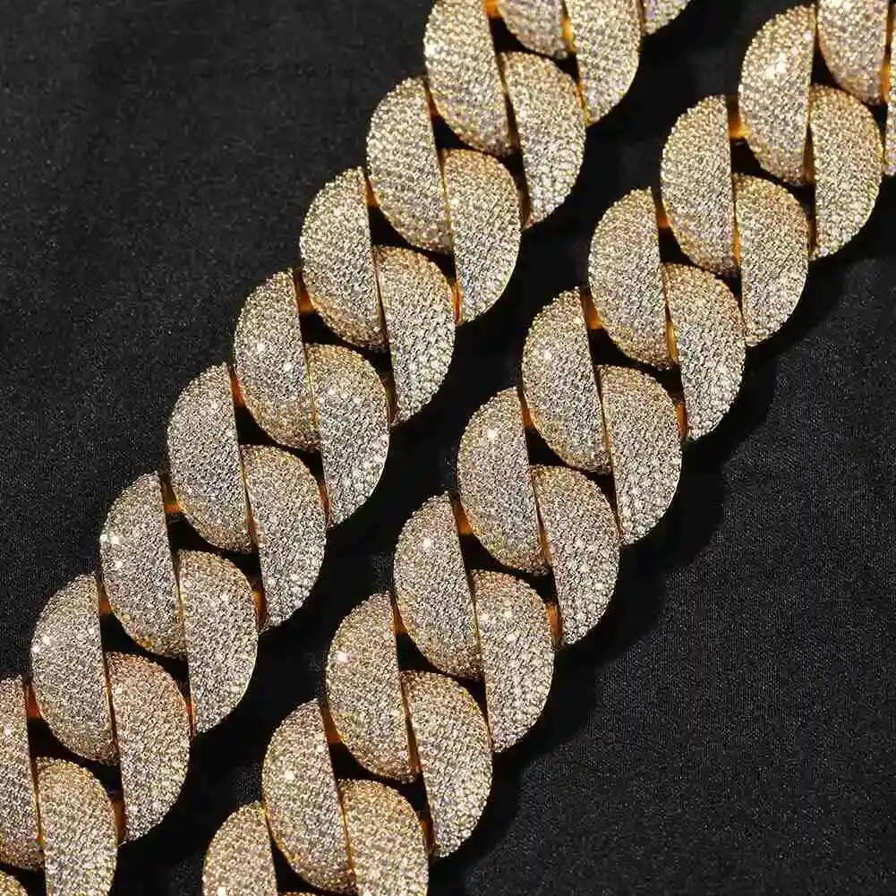 S925 Vvs D Color Moissanite 24mm Thick Bubble Cuban Chain Necklace Sterling Silver Jewelry For Men Women.