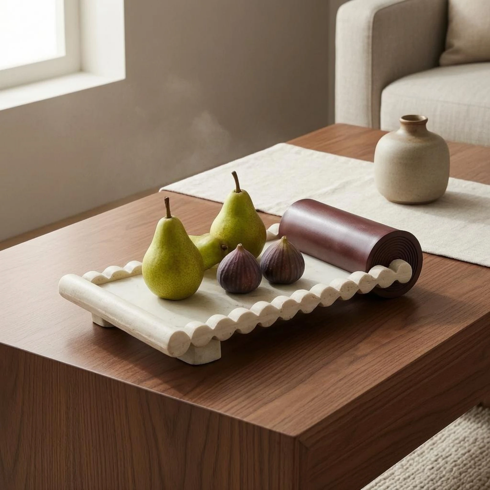 Faux Onyx-Like Stone Tray Rolled Ends Decorative Fruit Tray Home Decor Easy to Clean Long-Lasting