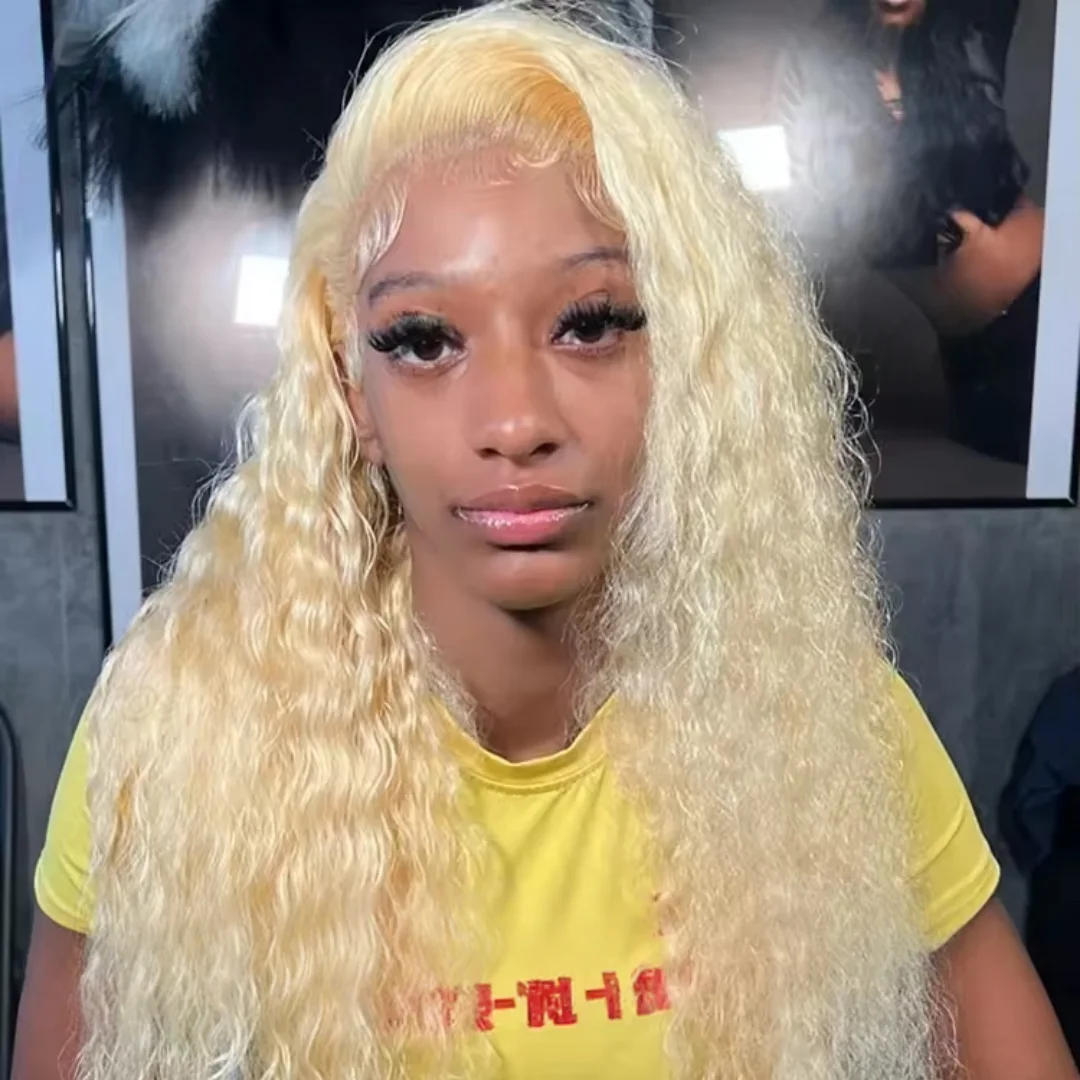 

613 Blonde 13x6 HD Lace Frontal Wig Deep Wave 13x4 Transparent Lace Curly Human Hair Wigs for Women Blonde Water Wave Wig
