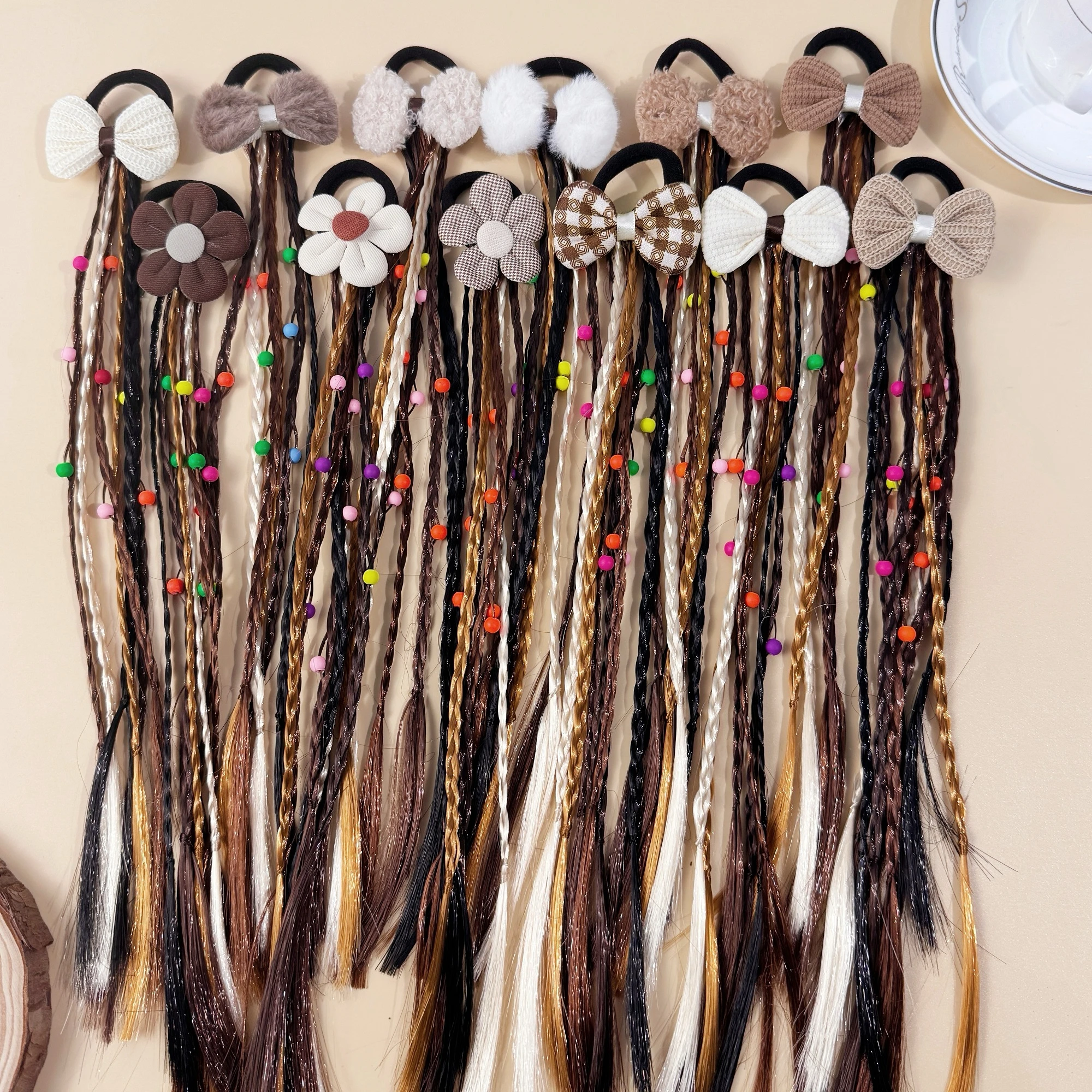 6 Stück Mädchen Haarschleifen mit bunten Perücken Haargummis Prinzessin Haarschmuck Stirnbänder Haarbänder Kinder Kinder Haarschmuck