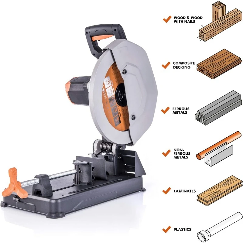 R355CPS 14-Inch Chop Saw Multi Purpose, Multi-Material Cutting Cuts Metal,Wood & More Miter Cut up to 45