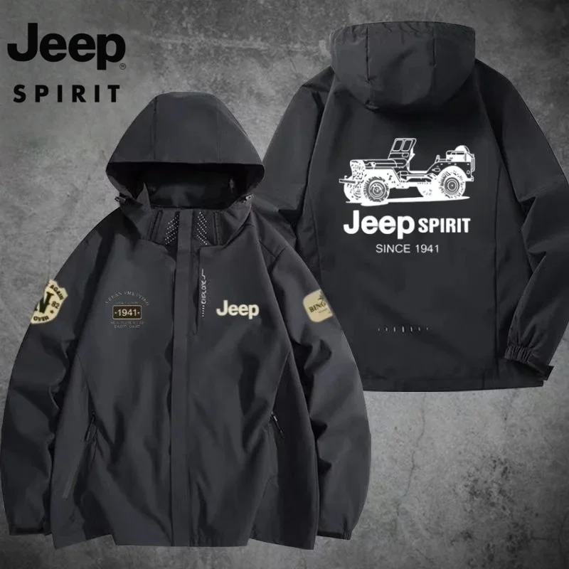 Jeep high-quality men's hooded windproof jacket, spring and autumn casual fashionable outdoor windbreaker, mountaineering suit