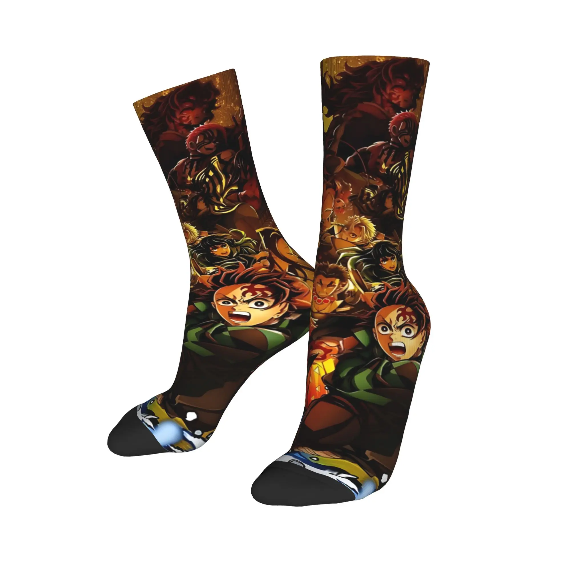 Funny Sock Bandai Demon Slayer Demon Slayer Team Anime Vintage Seamless Pattern Printed Men Crew Socks Casual Men's Socks