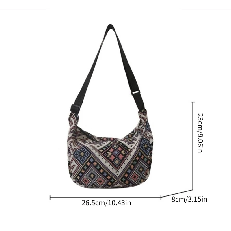 Casual Shoulder Bag Retro Ethnic Dumpling Bag for Women Adjustable Shoulder Straps Crossbody Bags