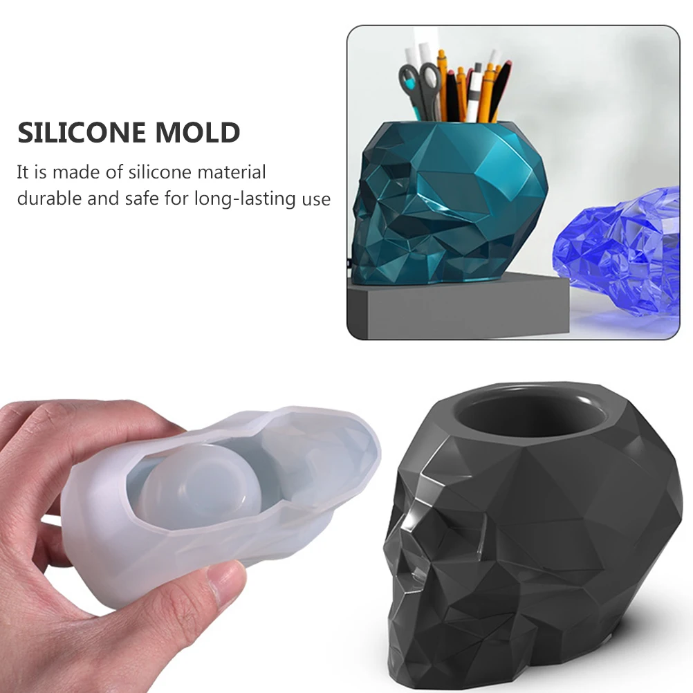 

Skull Pen Holder DIY Mold Silicone Flower Pot Container Halloween Storage Vase Mold Gift for Family Friends Durable