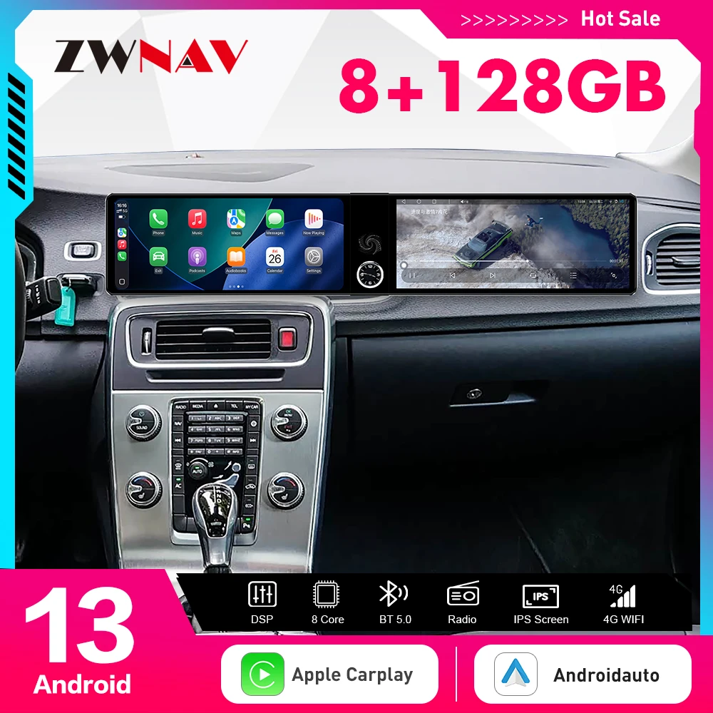 Dual Screen 12.3inch Carplay Car GPS Navigation For Volvo S60 2011-2019 Multimedia Player Car Radio Head Unit Auto