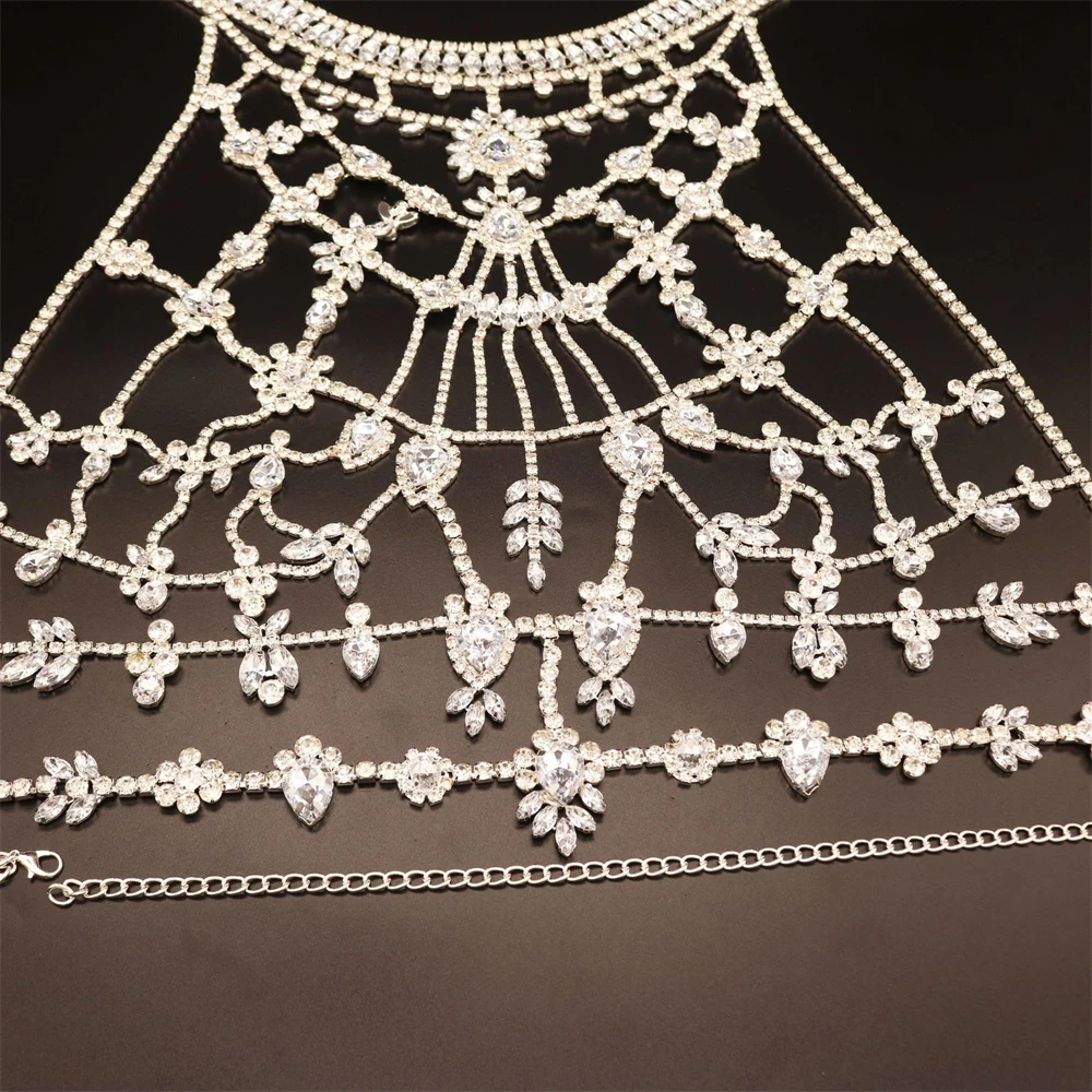 Luxury Crop Top Women Fashion Rhinestone Sexy Hollow Out Camis Body Chain Flowers Sophisticated Nightclub Bikini Corset Bra
