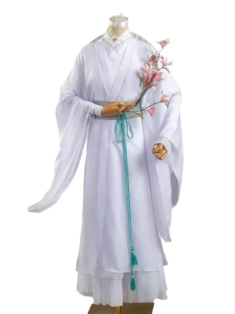 Xie Lian Cosplay Costume Tian Guan Ci Fu Cosplay Xielian Wigs Bamboo Hat Prop White Han Fu Anime Outfit Unisex Costumes