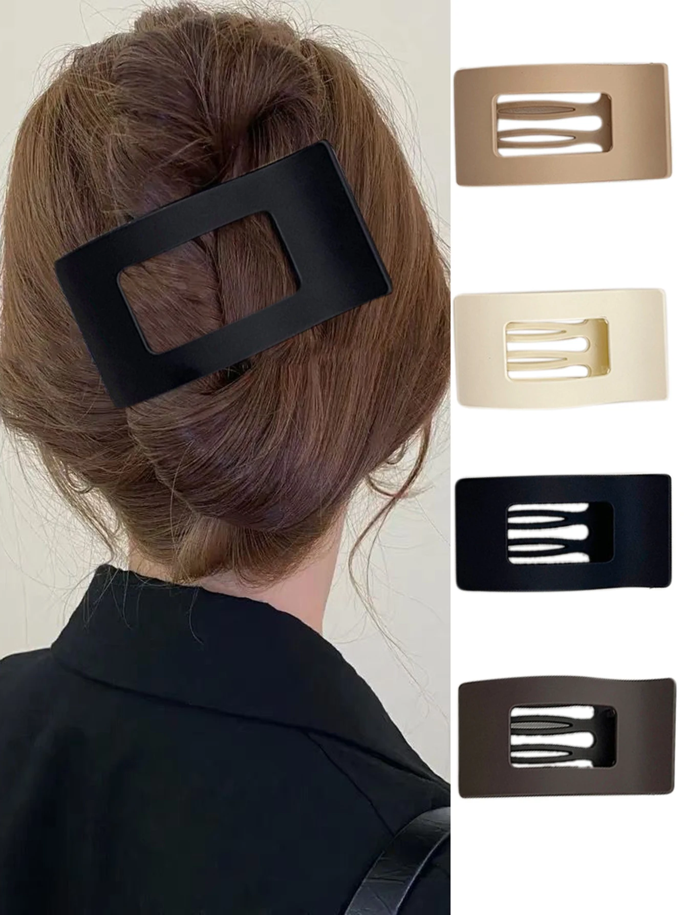 

4pcs Ladies Coffee Color Square Lace Large Duckbill Clip New Pure Color Simple Hair Clip Party Updo Hairdress Styling Access