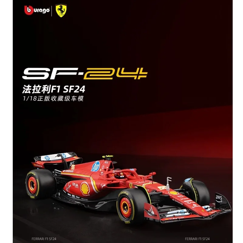 Bburago 1:18 Ferrari SF-24 Modello pressofuso in miniatura in lega Formula 1racing # 16 Leclerc # 55 regali di modelli da tavolo per auto Sainz Formula