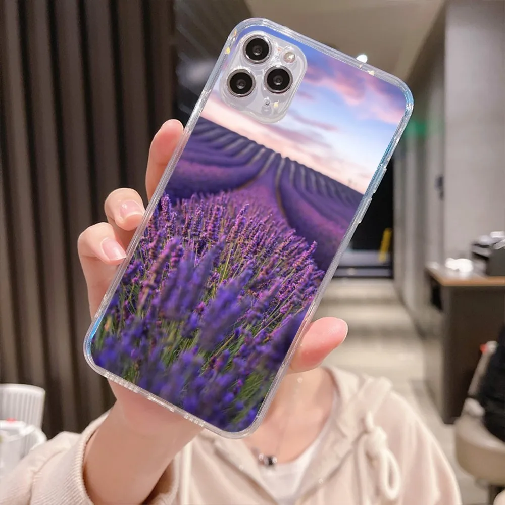 Lavender Purple Flowers Phone Case For Iphone 15 11 13 14 Pro Max 7 8 Plus X Xr Xs Max Se2020 12mini Transparent Cover