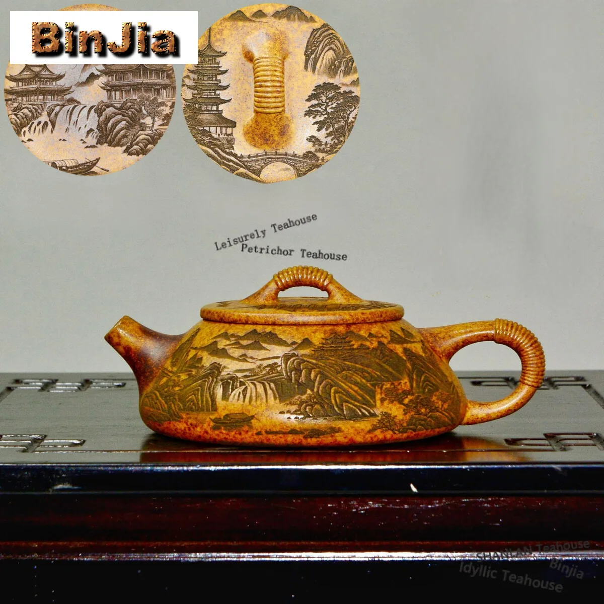 

260 мл традиционные чайники из фиолетовой глины Исин, ручная работа, горная сцена, ковш с нитью, горшок с необработанной рудой, грязевой чайник, чайный сервиз Zisha