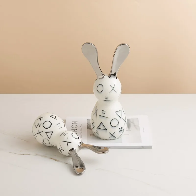 Modern simple geometric pattern long-eared rabbit ceramic ornament model room creative home accessories
