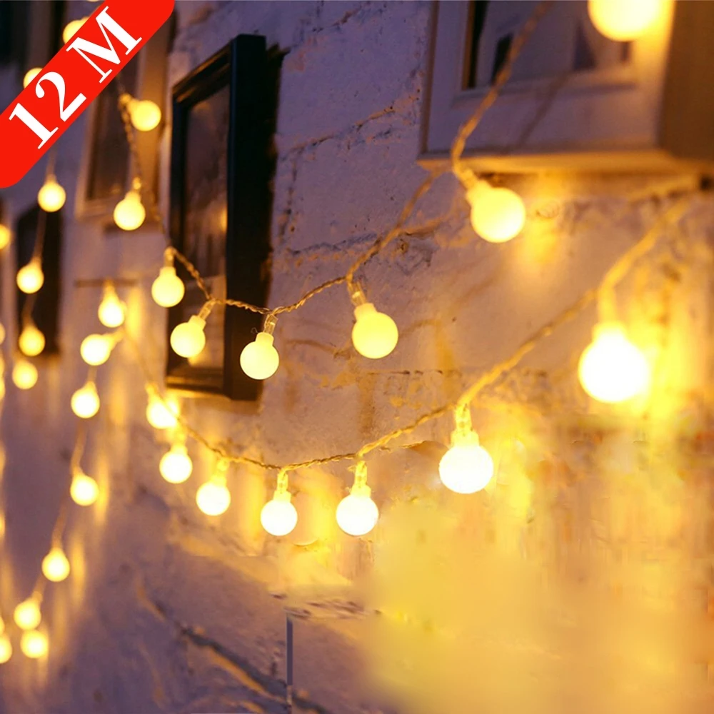 

12M USB/Battery LED Ball Garland Lights Waterproof Outdoor Lamp Christmas Holiday Wedding Party Fairy String Lights Decoration