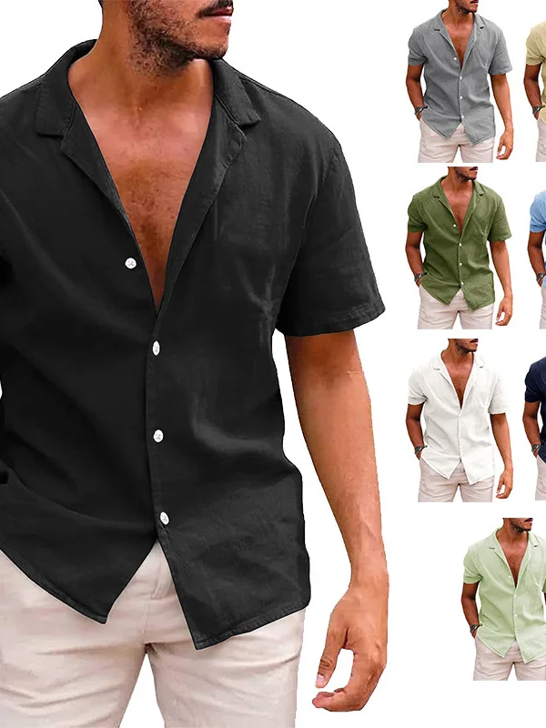 

Summer ort Sve Pure Color Button Cotton Linen irt Loose Fit Breathable Youthful ular Polyester Fiber Casual irt
