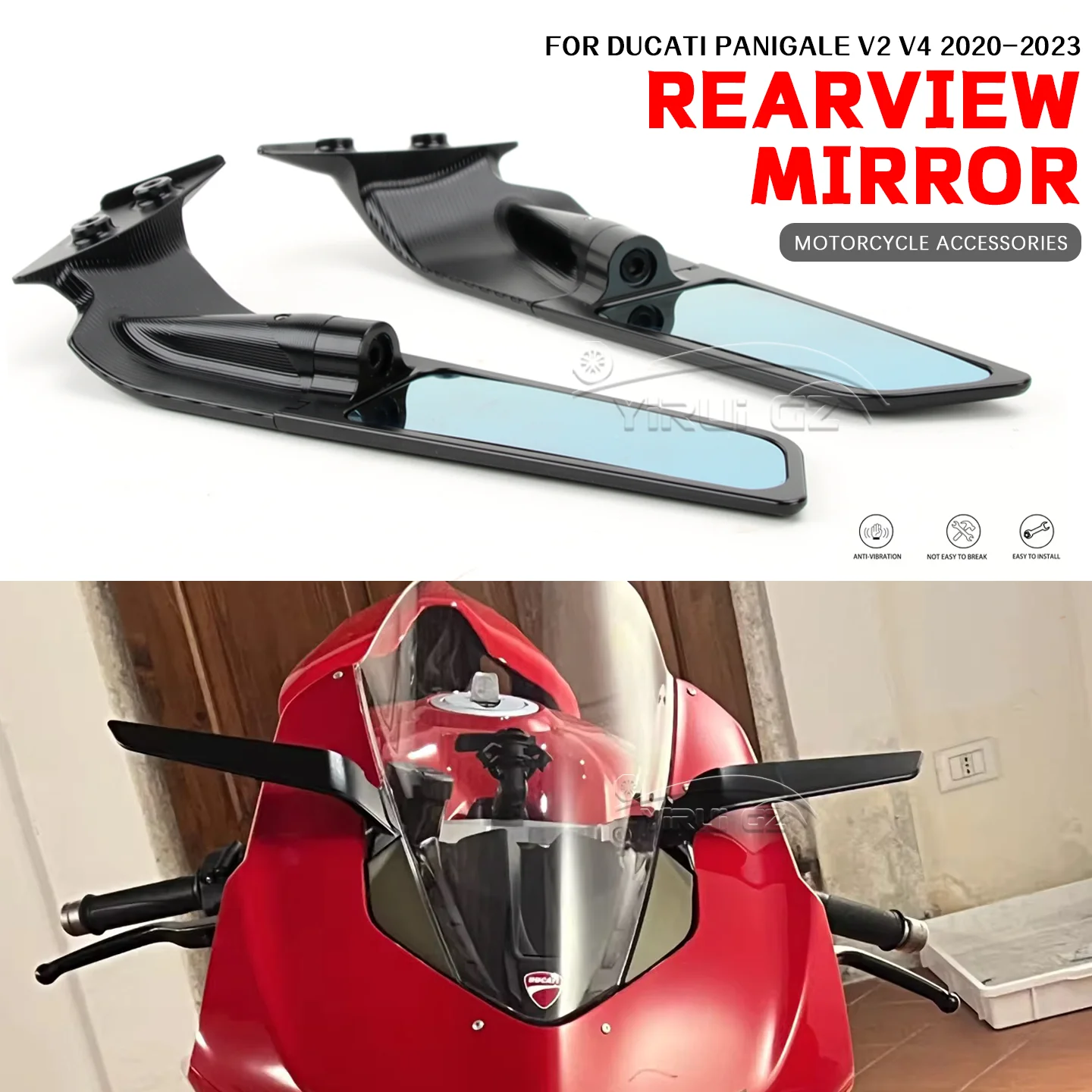 

For Panigale V4 2023-2024 Motorcycle NEW Modified Fixed Wind Wing Rearview Mirror Reversing Mirror Ducati PANIGALE V2 2020-2021