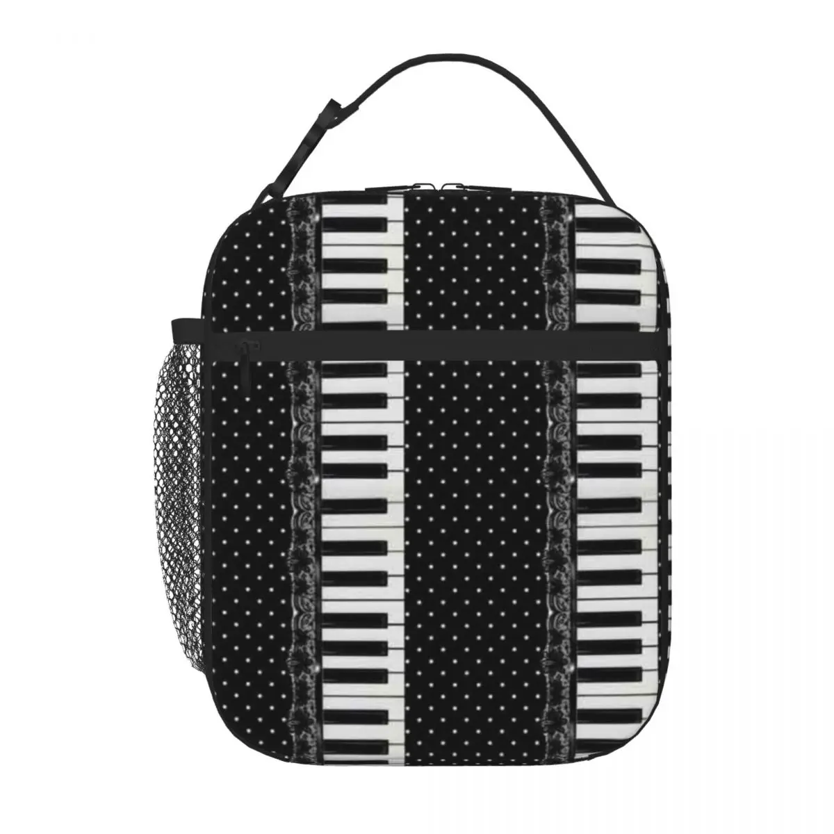 Bestselling Vintage Polka Dot Piano Lace Pattern All Season Carry Lunch Bag Desk Dining Food Storage Bag