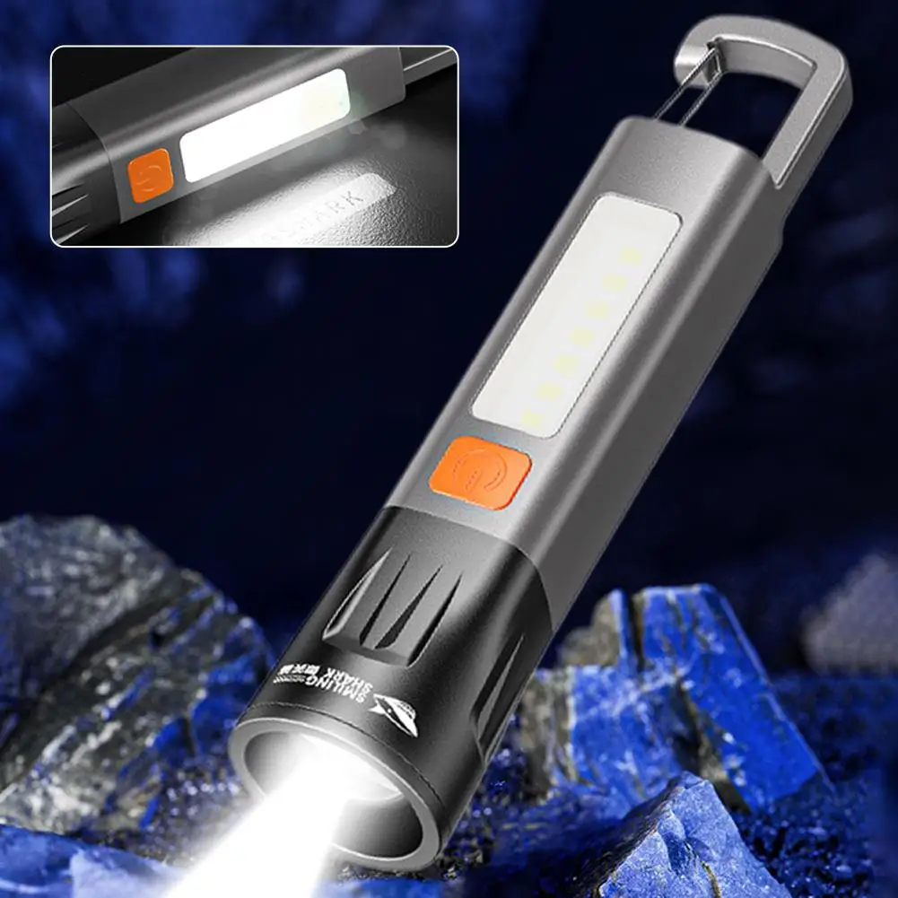 Strong Lighting ABS Flashlamp USB Charging Portable Outdoor EDC Torch Camping Hanging Flashlights Telescopic Focus COB Side Lam