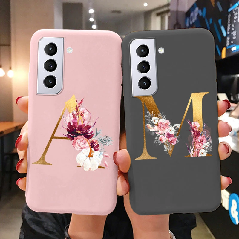 Etui Samsung Galaxy S21 S21 FE S21 Plus Flower Gold Letter A Z Miękkie silikonowe etui na telefon Samsung S21 Ultra Bumper S21+